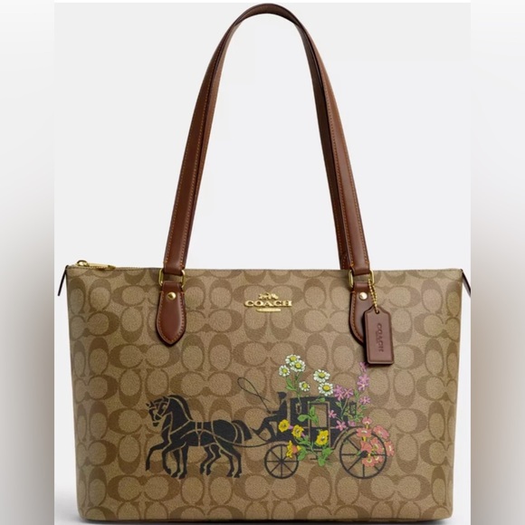 Coach Handbags - Gallery Tote Bag In Signature Canvas With Floral Horse And Carriage